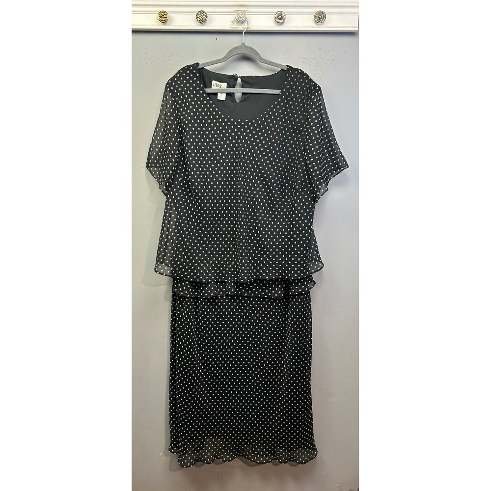 JBS Ltd Dress Womens 28W Black Polka Dot Tier Layer Chiffon Midi Flutter Sleeve